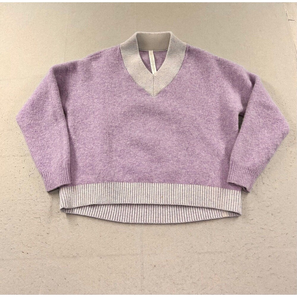 Womens Lululemon Alpaca Wool Blend V-Neck Sweater Pullover Lavender Mint S